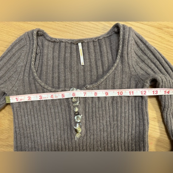 Y2K Free People Ribbed Henley Sweater Brown Size S wool blend - Picture 9 of 9